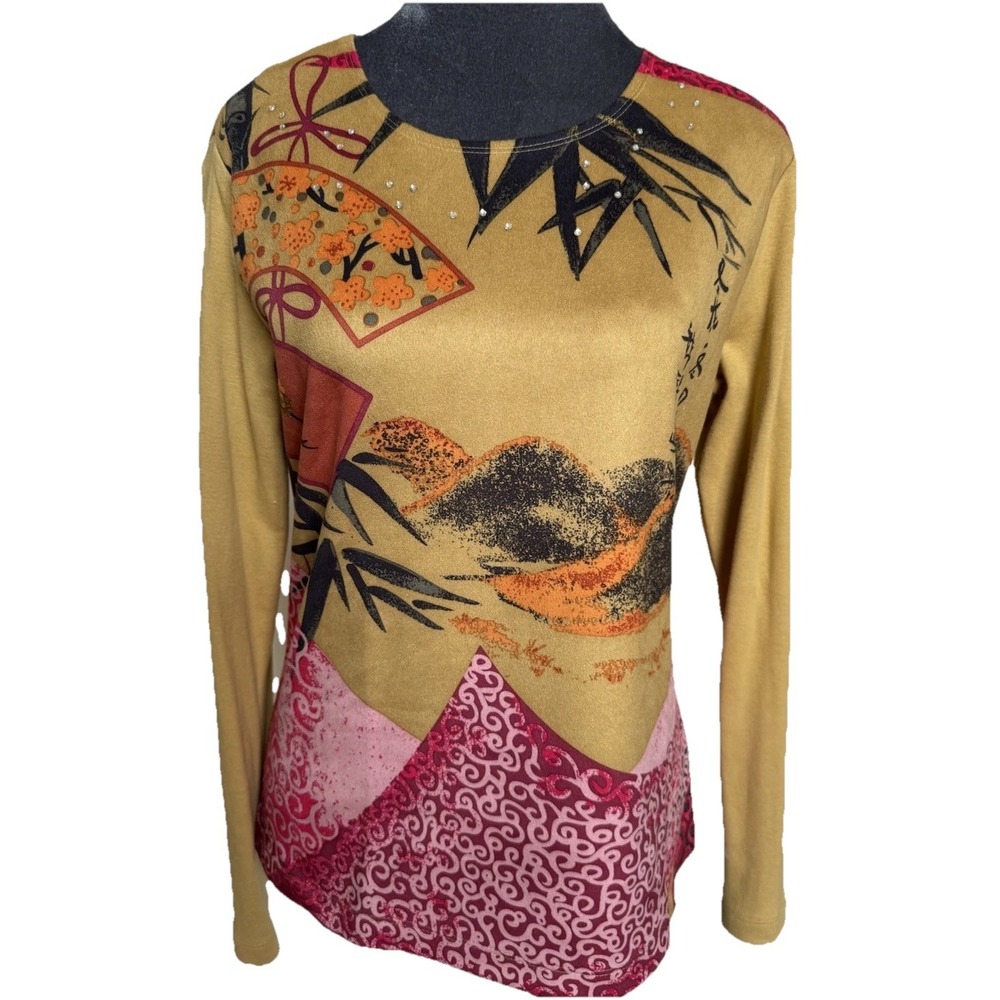 Vintage‎ Y2K 90s Pierre Cardin Top S Artsy Crystal Embellished Asian Grunge - Picture 2 of 16